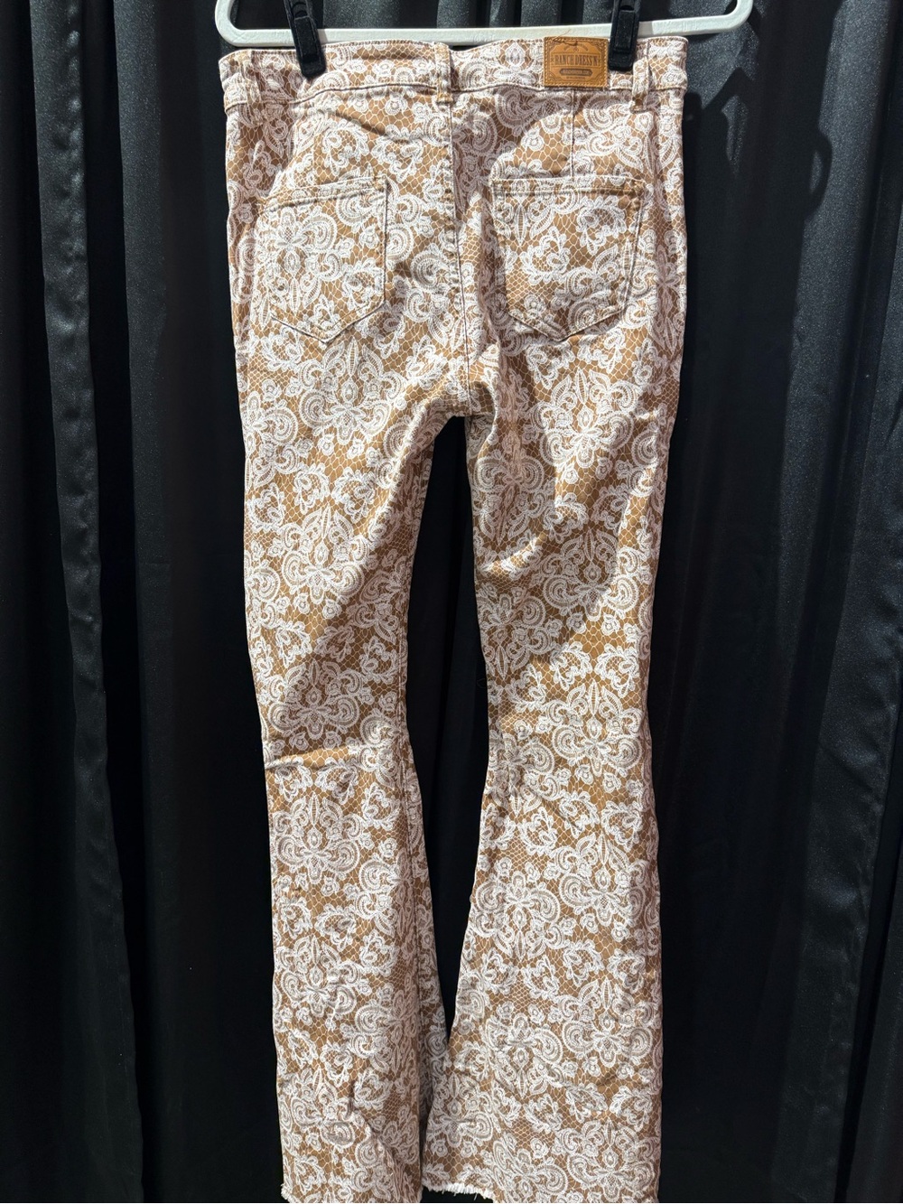 Women's Beige Floral Wide Leg Jeans - Picture 4 of 5